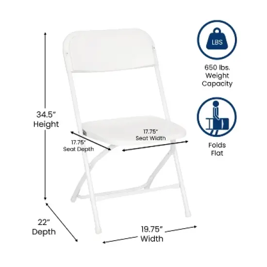 Emma and Oliver 4 Pack of All-Weather, Extra Wide Contoured Plastic Folding Chairs with Metal Frame and 650 lb. Static Weight Capacity image {9}