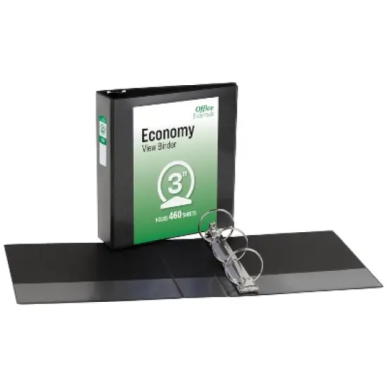 Office Essentials Economy View 3 Ring Binders, 3" Round Rings, 3.5" Spine, 460-Sheet Capacity, Black Binders (4-Pack of 03149) image {6}