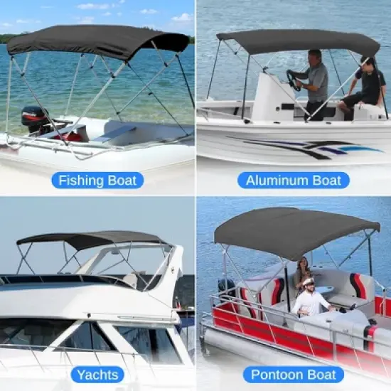 Bimini Top Boat Cover for Sun Protection with 4 Bow Design, Durable Fabric, Fits 96" Width, Gray image {7}