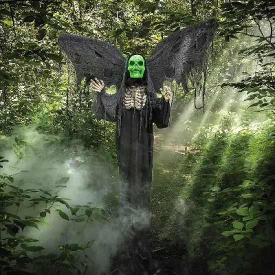 5 Ft. 6" Standing Skeleton Reaper with Animated Wings Halloween Decoration image {1}
