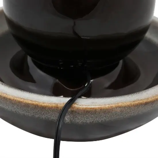 Sunnydaze Indoor Home Office Tabletop Modern Orb Smooth Glazed Ceramic Water Fountain Feature - 7" - Dark Brown image {5}