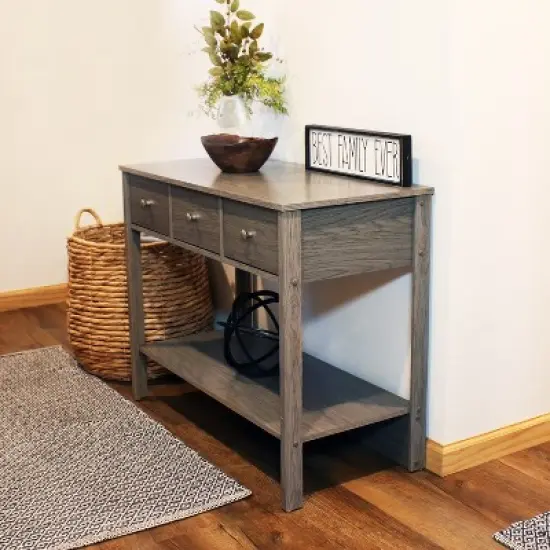 Sunnydaze MDF Indoor Entryway Console Table with 3 Drawers - 30" H - Thunder Gray image {3}