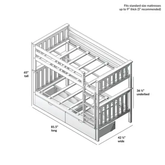 Max & Lily Twin over Twin Bunk Bed with Under Bed Storage Drawers image {5}