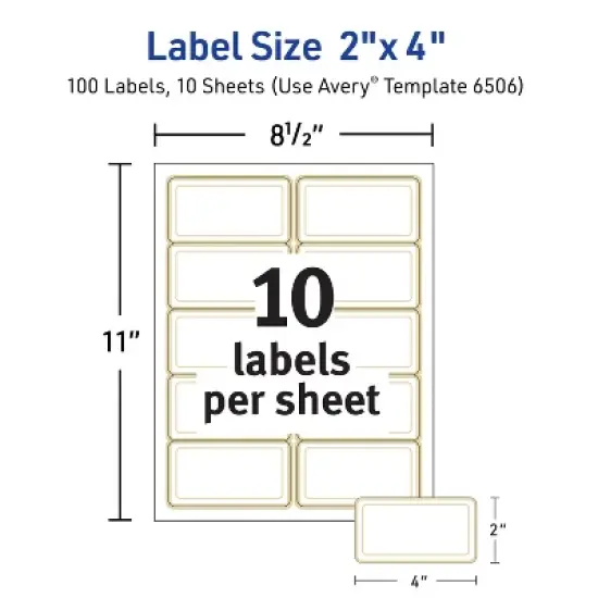 Avery Labels with Metallic Gold Border, 2" x 4", 100 Labels (6506) image {3}