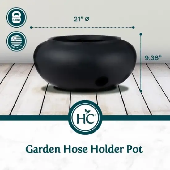 The HC Companies 21 Inch Plastic Garden Hose Planter Pot with Free Standing Installation Construction for Patio, Garden, and Lawn, Black image {3}
