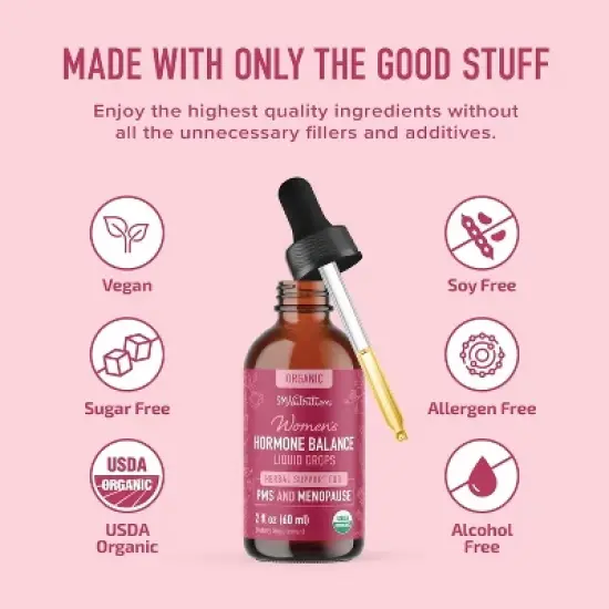 Women's Hormone Balance Liquid Drops, Menstrual Herbal Support for Menopause, Hot Flash, & PMS Relief, SMNutrition, 2 floz image {5}