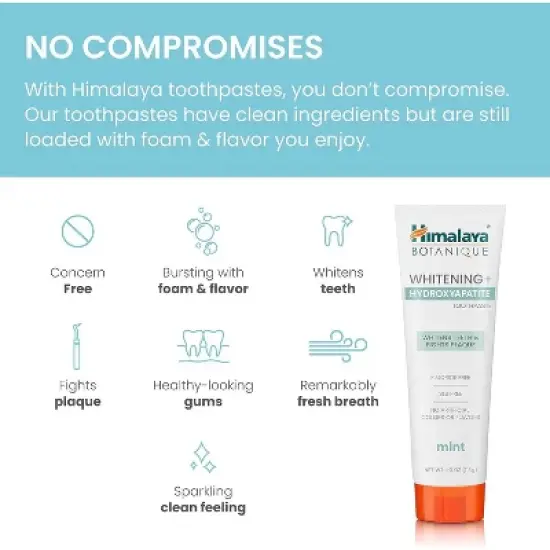 Himalaya Botanique Whitening + Hydroxyapatite Toothpaste for Whiter Teeth, Mint Flavor, Fluoride-Free, SLS Free, & Vegan, 4.0 oz image {3}