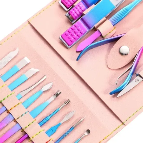 Unique Bargains 16 Pcs Manicure Set Stainless Steel Nail Clippers Pedicure Kit Multicolor image {1}