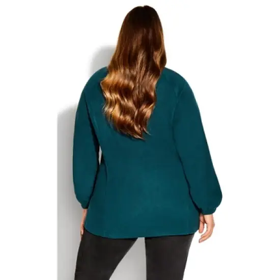 Women's Plus Size Polar Fleece Zip Jacket - Emerald | AVENUE image {2}