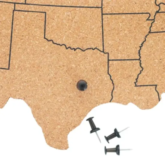 Juvale Cork Board Map of The United States with 10 Pins to Mark Travels, Home and Office Wall Decor, 16 x 10 x 0.3 In image {3}