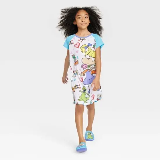 Girls' Rugrats NightGown with Slippers - Blue/White image {2}