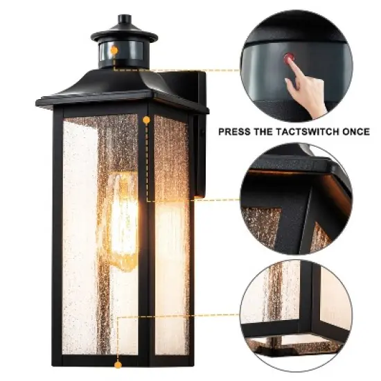 C Cattleya 1-Light Matte Black Motion Sensing Dusk to Dawn Outdoor Wall Lantern Sconce with Seeded Glass Shade image {2}