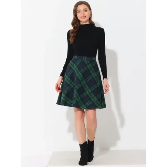 Allegra K Women's Plaids Vintage Tartan Elastic Waist Knee Length A-Line Skirt image {4}