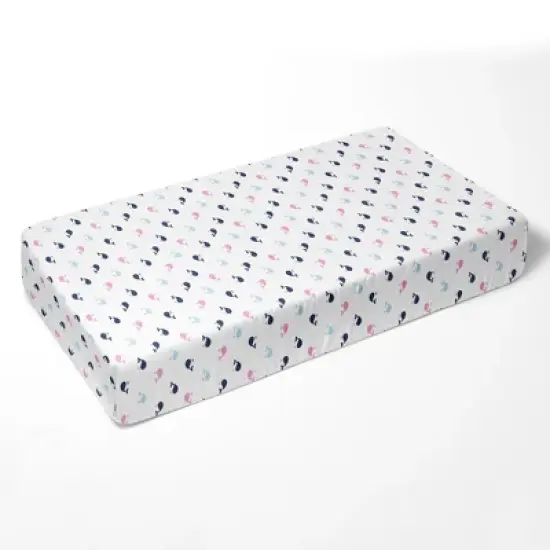 Bacati - Little Sailor Whales Girls Muslin 100 percent Cotton Universal Baby US Standard Crib or Toddler Bed Fitted Sheet image {1}