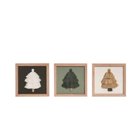 Transpac Set of 3 Small MDF Rope Framed Tassel Tree Decor Christmas Home Decorations image {1}