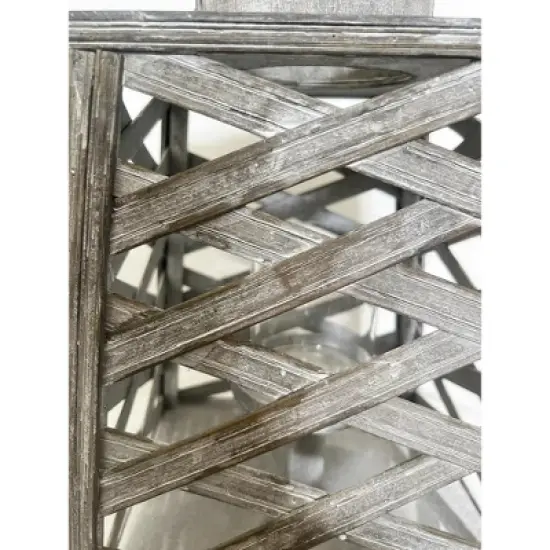 Essential Decor & Beyond 14.2" Gray Bamboo Candle Lantern With Handle image {7}