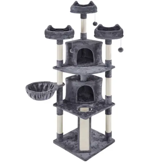 Yaheetech 76"H Large Plush Cat Tree with Platforms for Kittens Cats image {6}