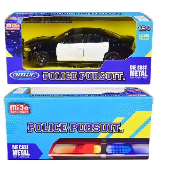 2016 Dodge Charger Pursuit Police Interceptor Black and White Unmarked "Police Pursuit" Series 1/24 Diecast Model Car by Welly image {3}