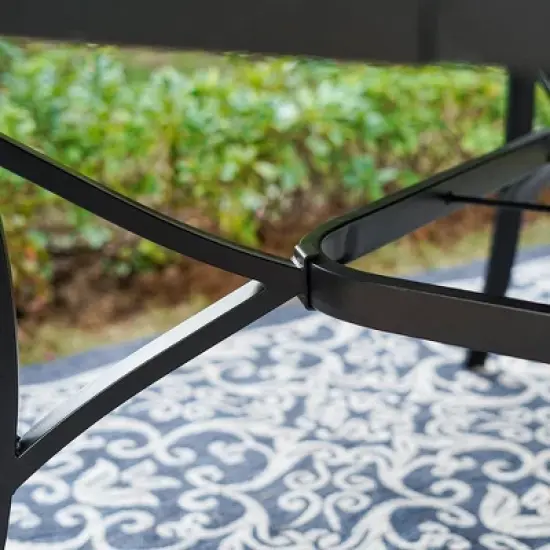 Captiva Designs 9pc Outdoor Slat-top Square Metal Dining Table and Thick Cushion Fixed Wicker Chairs image {6}