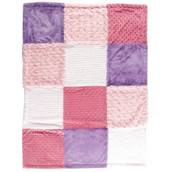 Hudson Baby Infant Girl Multi-Fabric Panel Plush Blanket, Pink, One Size image {1}