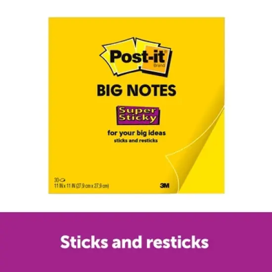 Post-it&reg; Super Sticky Big Note, 11 in. x 11 in., Yellow, 30 Sheets/Pad, Pack of 3 image {3}