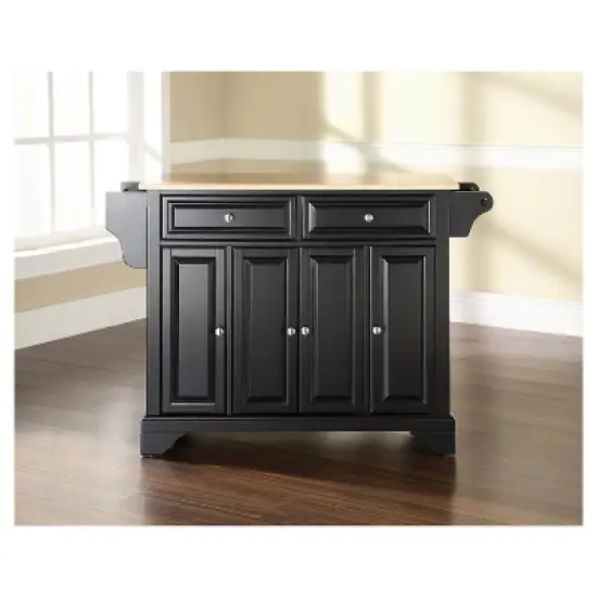 LaFayette Natural Wood Top Kitchen Island - Black - Crosley image {3}