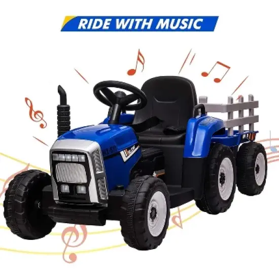 12V 25W Kids Powered Electric Tractor, Toddler Ride On Car w/Remote Control, LED Headlights, Gear Shift, MP3 Player USB Port for Kids 3-6 Years image {2}