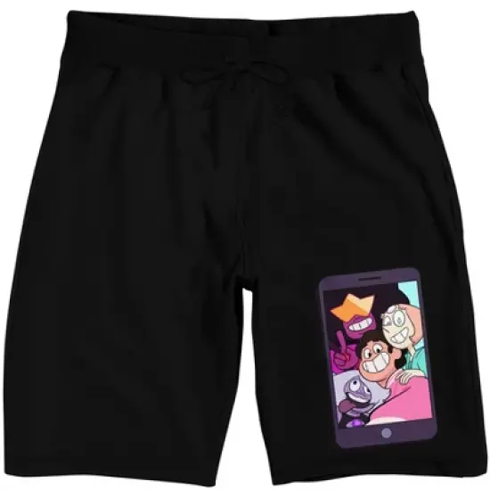 Steven Universe Characters On Phone Men's Black Graphic Sleep Pajama Shorts image {5}