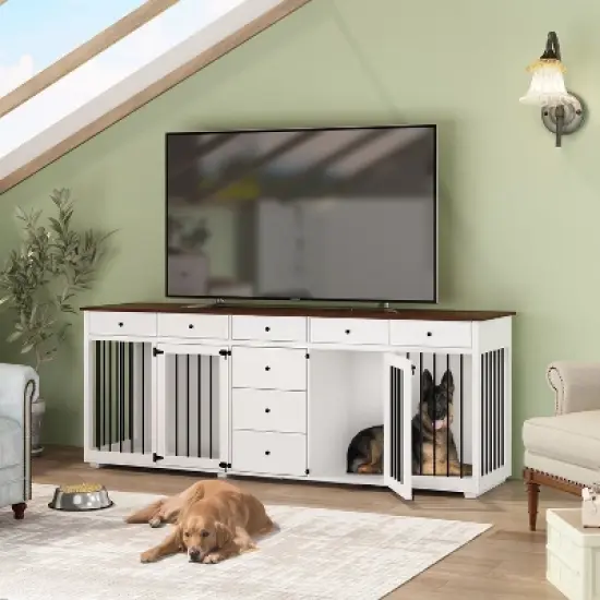Famapy Large Dog Crate Furniture with Drawers Multifunctional Furniture Style Pet Crate White image {6}