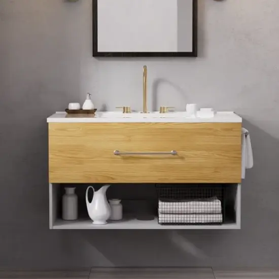 Hyleory 36 inch Single Bathroom Vanity with Resin Sink One Drawer and Towel Rack image {12}