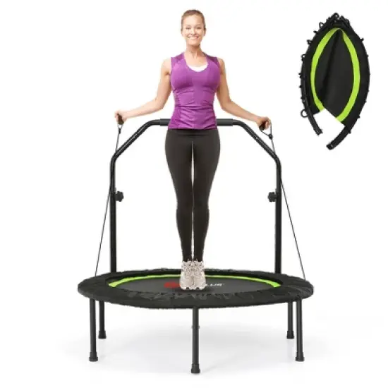 Costway 40'' Foldable Trampoline Fitness Rebounder with Resistance Bands Adjustable Home Green/Blue/Red image {11}
