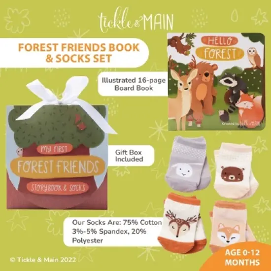 Tickle & Main Woodland Forest Friends, 5-Piece Gift Set for Infants 0-12 Months, Includes Storybook and 4 Pairs of Animal Socks image {1}