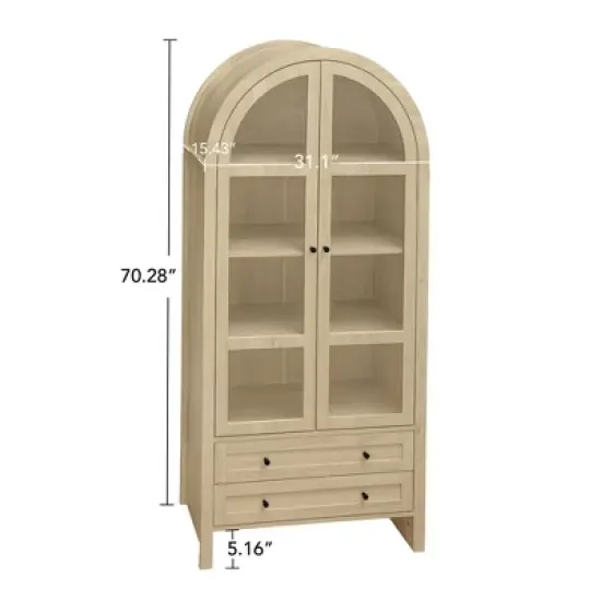 70.28" Tall Arched Kitchen Pantry Cabinet with Acrylic Doors, Adjustable Shelves, Drawers, Modern Farmhouse Storage Hutch for Kitchen, Dining Room image {6}
