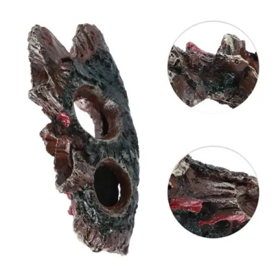 Unique Bargains Aquarium Decorations Hollow Tree Trunk Ornament Resin Fish Accessories Brown Green Black 5.91"x2.17" 1 Pcs image {2}
