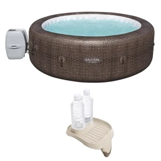 Bestway SaluSpa St Moritz 7 Person Inflatable AirJet Hot Tub Pool Spa and Intex PureSpa Attachable Cup Holder and Refreshment Tray Accessory, Tan image {6}