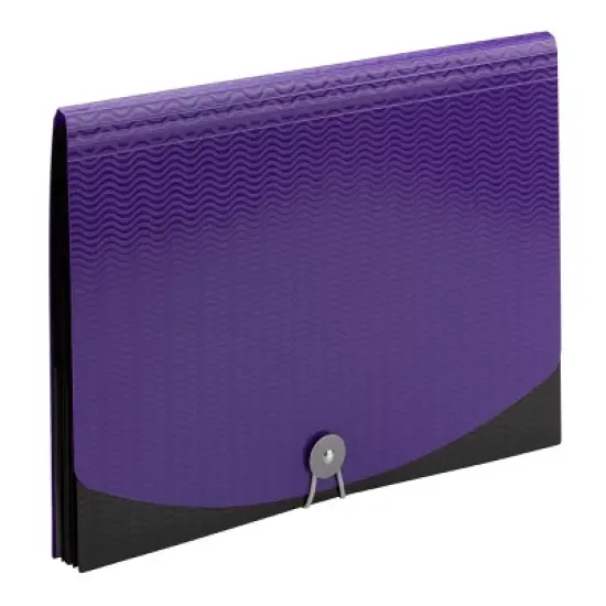 Smead Poly Expanding File, 6 Dividers, Flap and Cord Closure, Letter Size, Wave Pattern Purple/Black (70882) image {1}