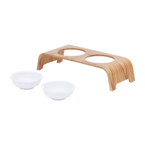 Teamson Pets Billie 4.5 Inch Tall Elevated Ash Wood Pet Food and Water Feeder Stand with Non-Slip Grips and Ceramic Dishwasher Safe Bowls, Brown image {5}