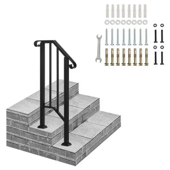 Racxily Outdoor Stair Handrail for 1 to 4 Steps Black Carbon, Steel Transitional Hand Rail Kit, Seniors Entryway Step Support image {10}