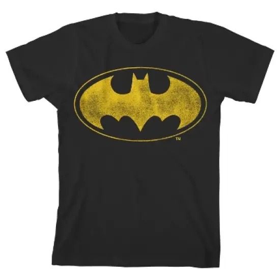 Batman Distressed Yellow Logo Black T-shirt Toddler Boy to Youth Boy image {6}