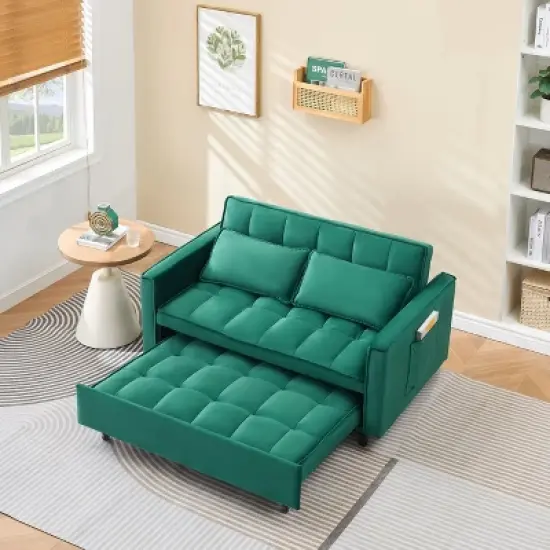 Okak Modern Comfy Velvet Convertible Sleeper Sofa Bed with Adjustable Backrest & Pillows,Upholstered Deep Seat Sofa Couch for Living Room image {9}
