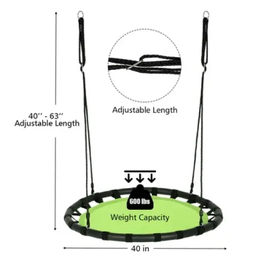 Costway 40'' Flying Saucer Round Tree Swing Kids Play Set w/ Adjustable Ropes Outdoor image {7}