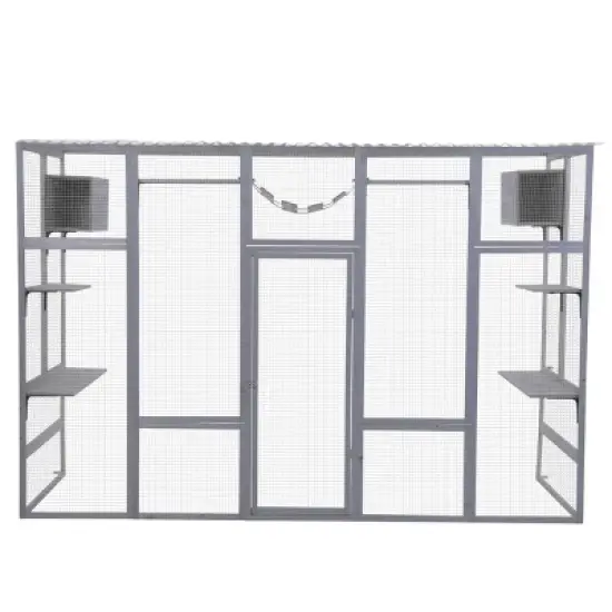 AZL1 Life Concept Pet Crates and Houses Large Outdoor Cat Enclosure with Window View Design Multi Level Activity Platforms, Gray, 100.78"*35.4"*72" image {4}