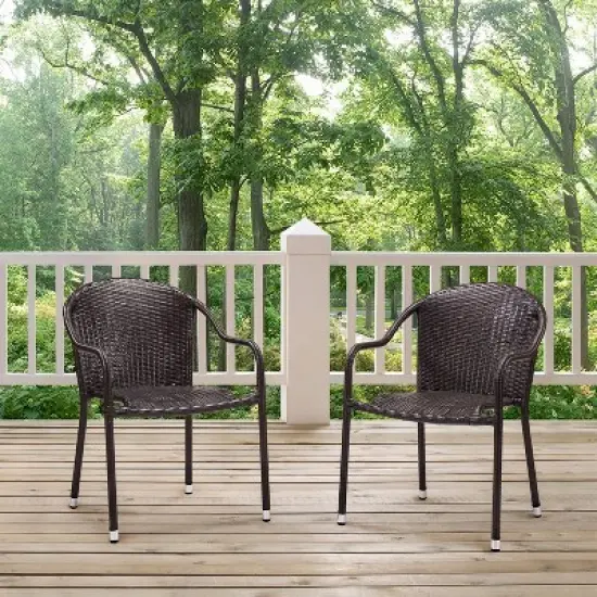 Palm Harbor 2pk Outdoor Wicker Stackable Chairs - Brown - Crosley image {1}