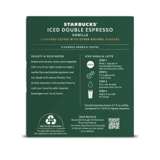 Starbucks by Nespresso Vertuo Line Iced Double Espresso Vanilla Flavored Light Roast Coffee Pods image {7}