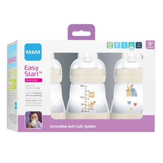 MAM Easy Start Anti-Colic Baby Bottles 0m+ - 5oz/3pk - Unisex image {1}