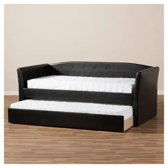 Twin Camino Modern and Contemporary Faux Leather Upholstered Daybed with Guest Trundle Bed - Baxton Studio image {3}