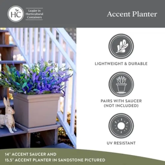 The HC Companies 15.5" Accent Square Plant Pot w/ Drainage, Classic Planters for Indoor & Outdoors Plants, Lightweight & Resists Sun Fading, Chocolate image {4}