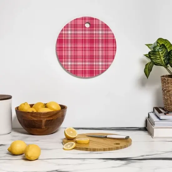 Avenie Pink Plaid Cutting Board - Round image {2}
