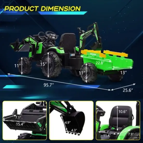 24V Ride On Toys, Ride On Tractor with Remote Control, Excavator & Bulldozer, Electric Vehicle w/Trailer, Digger, Shovel Bucket, EVA Tires image {3}