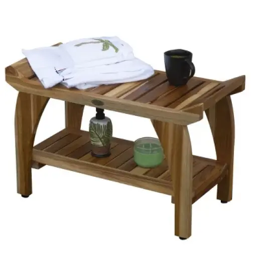 EcoDecors&reg; Tranquility&reg; 30" Teak Wood Shower Bench with Shelf in EarthyTeak Finish image {2}